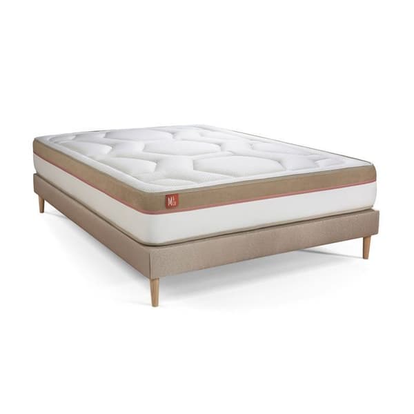 Pack madrass LE COSY 200x200cm Minnesskum - Tjocklek 30cm + sänggavel kit Beige