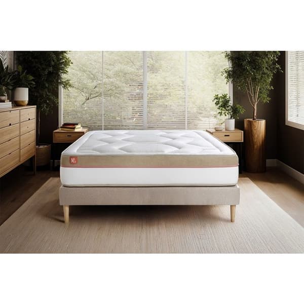 Pack madrass LE COSY 200x200cm Minnesskum - Tjocklek 30cm + sänggavel kit Beige