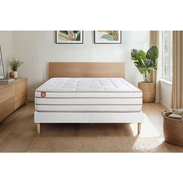 Pack madrass LE RAFFINÉ 180x200cm Fjädrar i påse + Memory foam BioVisco + sängbotten kit Vit