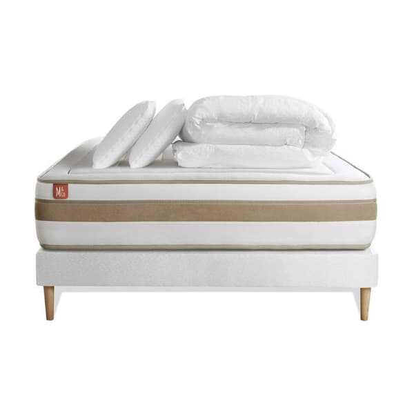 Pack madrass LE RAFFINÉ 180x200cm Fjädrar i påse + Memory foam BioVisco + sängbotten kit Vit