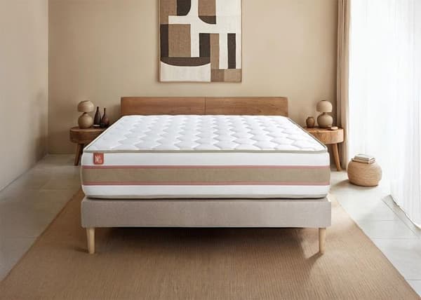 Pack madrass LE DÉLICAT 200x200cm Pocketfjädrar + Minnesskum + sängbotten kit Beige