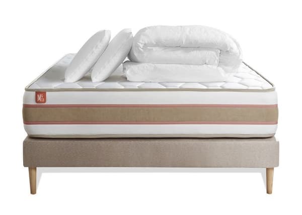 Pack madrass LE DÉLICAT 200x200cm Pocketfjädrar + Minnesskum + sängbotten kit Beige