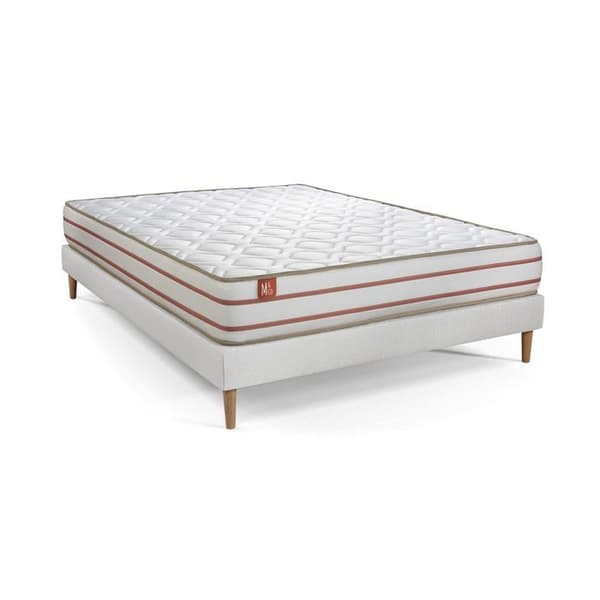 Pack madrass LE DOUX 200x200cm Minnesskum - Tjocklek 24cm + sängbottenkit Vitt