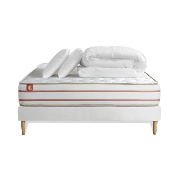 Pack madrass LE DOUX 200x200cm Minnesskum - Tjocklek 24cm + sängbottenkit Vitt