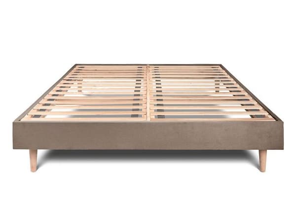 Sommier Kit Velours Taupe 180x200 H29cm Sommeil de plomb - Sommier i massivt trä med ben i trä, konformade 15 cm