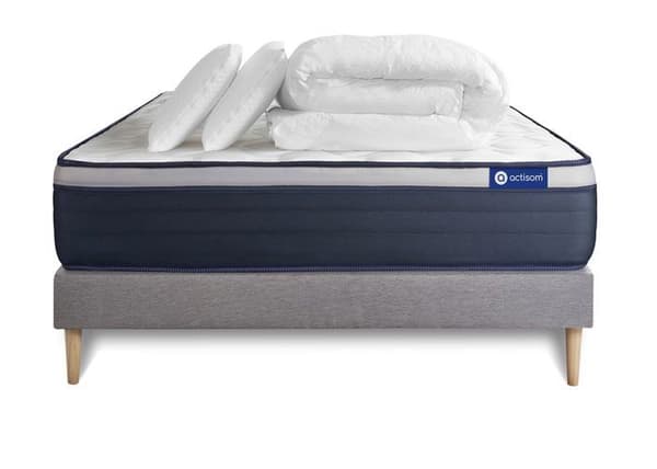 Sängkläder set madrass 160x200 Actimemo max - 26 cm - Fast - sängbotten kit grå + 2 kuddar + täcke