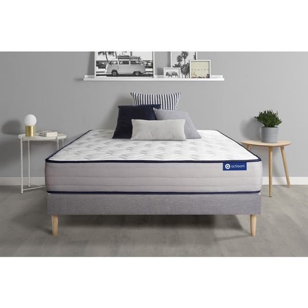 Ensemble sängram madrass 180x200 Actimemo form - 22 cm - Fast - sängram kit grå