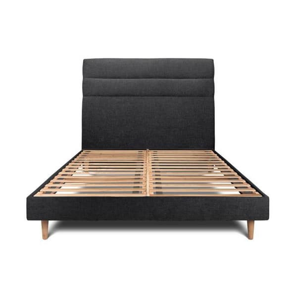 Säng 150x200cm med sänggavel i tyg med linjer och sängbotten kit Svart - Total höjd: 29cm
