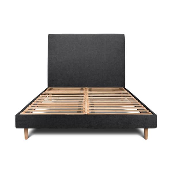 Säng 200x200cm med stoppad huvudgavel i tyg och sängbotten kit Svart - Total höjd: 29cm