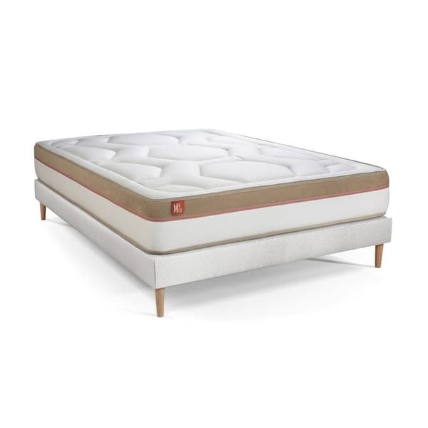 Pack madrass LE COSY 140x200cm Minimemory - Tjocklek 30cm + sängbottenkit Vit + 2 kuddar + täcke 240x220