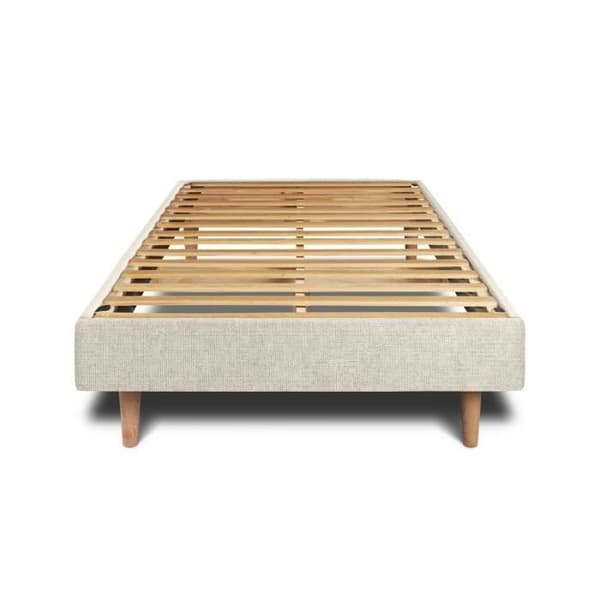Sommier Kit Tyg Beige ljus 90x190 H29cm Sommeil de plomb - Sommier i massivt trä med träben koner 15 cm