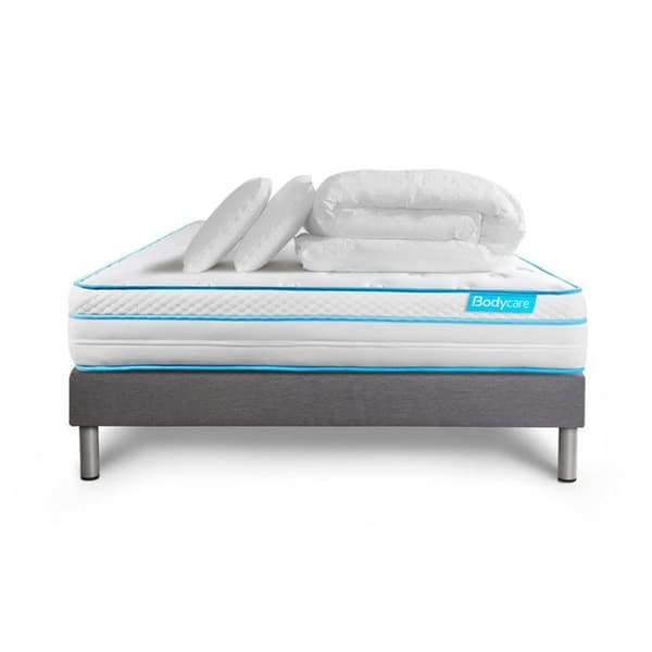 160x200 BodyMax madrassbotten med memoryskum och mikropocketfjädrar - 26 cm - Balanserad - Grå madrassbotten + 2 kuddar