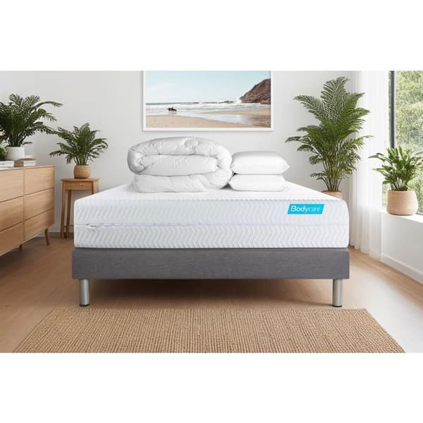 Sängpaket madrass 140x200 Biocare Memory Foam - 26 cm - Balanserad - grå sängram + 2 kuddar + täcke