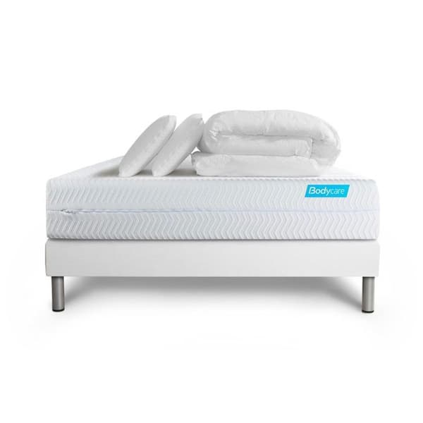 Ensemble sänggavel madrass 140x200 Biocare Minne av form - 26 cm - Balanserad - sänggavel kit vit + 2 kuddar + täcke