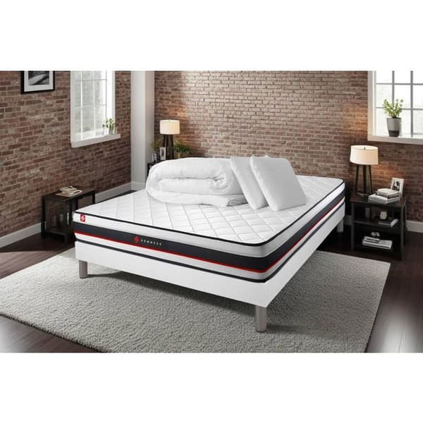 Pack Madrass FORM + Sängram Kit Vit + Memory Foam Kuddar + Percale Duntäcke 160x200 cm Vit