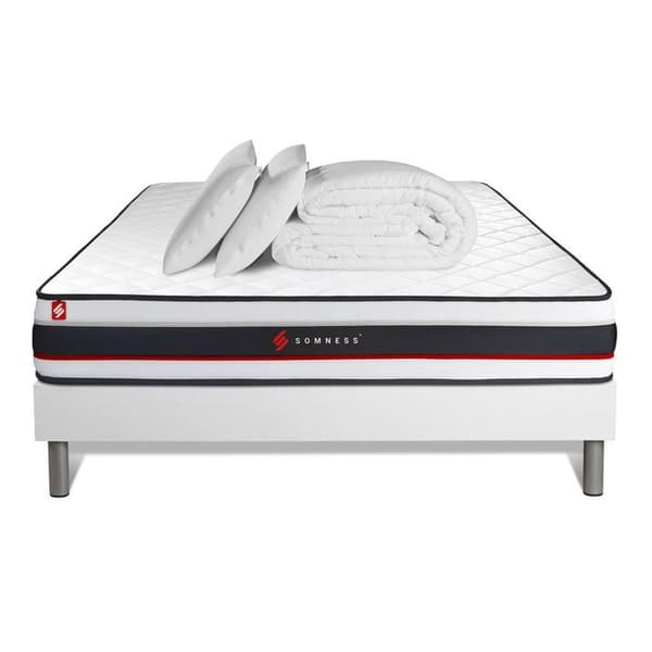 Pack Madrass FORM + Sängram Kit Vit + Memory Foam Kuddar + Percale Duntäcke 160x200 cm Vit