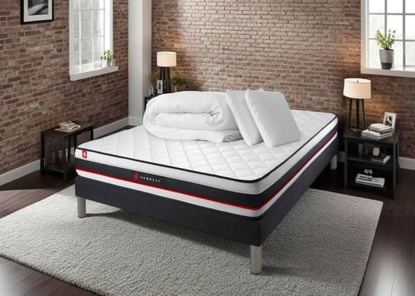 Pack 140x190 madrass FORM + sängram kit svart + 2 minnesskumkuddar 60x40 cm + Percale täcke 240x220 cm 140 x 190 cm svart