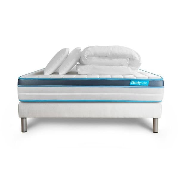 Sängset med madrass 160x200 BodyFit Memory Foam - 24 cm - Fast - vit sängram + 2 kuddar + täcke