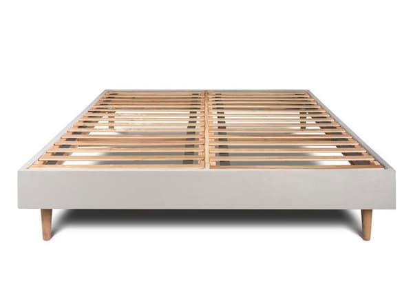 Sommier Kit Velours Grå Ljus 160x200 H29cm Sommeil de plomb - Sommier i massivt trä med träben koner 15 cm