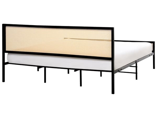 Dobbeltseng 180 x 200 cm Svart Jern Lamellramme PE Rotting Wiener Flettet Hodegjerde Moderne