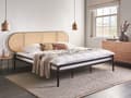 Miniatyrbilde 2 av 10: Seng Svart Metall Kunstrotting 180 x 200 cm Sengegavl med flettverk Lamellramme Moderne design Soverom Dobbeltseng