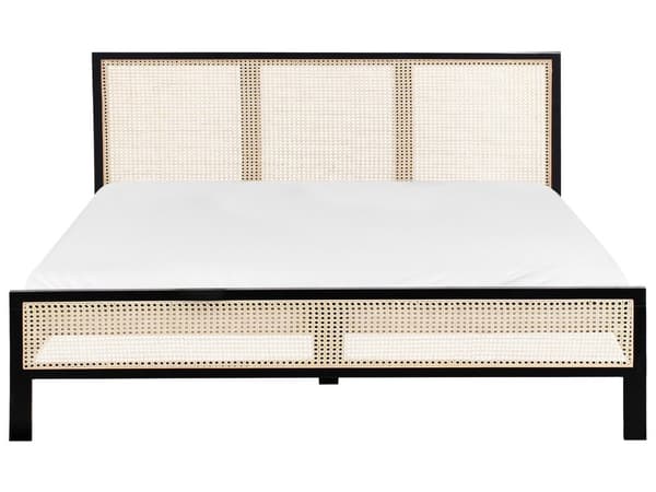 Seng Svart Furu 180 x 200 cm med Sengegavl Wienerflette Spaltegulv Minimalistisk Rustikk Stil