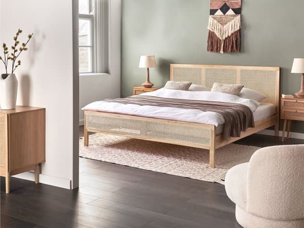 Seng Lyst Træ 180 x 200 cm Moderne Dobbeltseng med Sengegavl To Mands Høj Sengeramme Minimalistisk Design Træseng