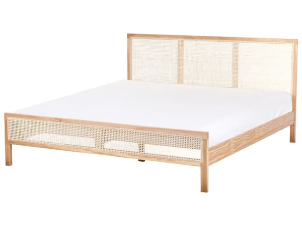 Seng Lyst Træ 180 x 200 cm Moderne Dobbeltseng med Sengegavl To Mands Høj Sengeramme Minimalistisk Design Træseng