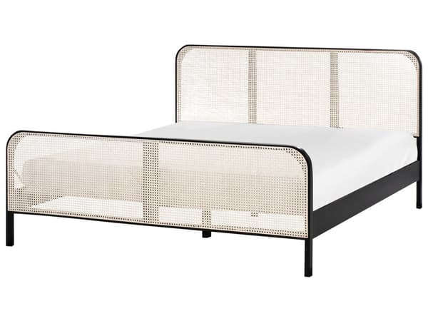 Seng Sort Træ 180 x 200 cm Moderne Dobbeltseng med Sengegavl To Mands Høj Sengeramme Minimalistisk Design Træseng