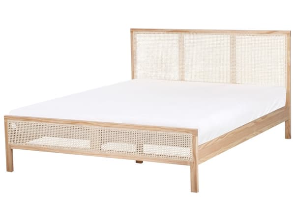Seng Lyst Træ 160 x 200 cm Moderne Dobbeltseng med Sengegavl To Mands Høj Sengeramme Minimalistisk Design Træseng