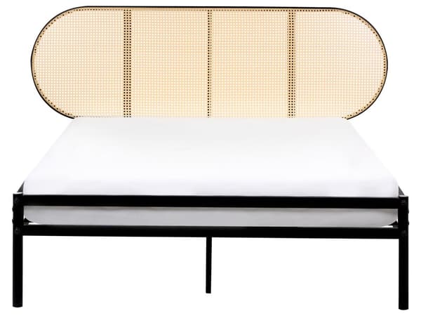 Seng Sort Metal 140 x 200 cm Moderne Trekvart Seng med Sengegavl Halvandenmandsseng Høj Sengeramme Minimalistisk Design Metalseng