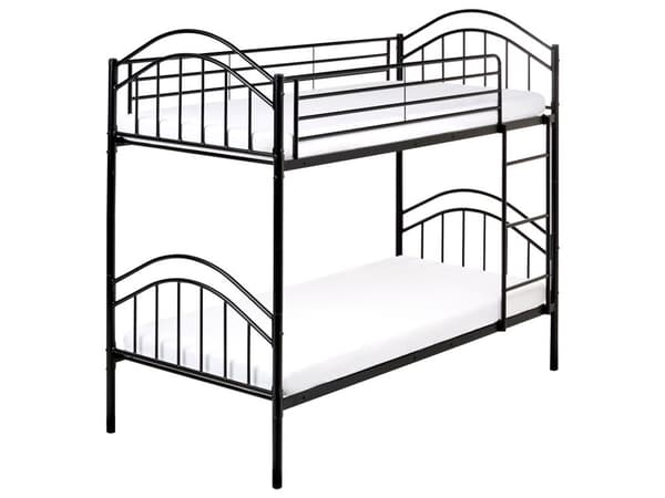 Køjeseng Sort Metal 90 x 200 cm Junior Metalseng med Trappe Stige Minimalistisk Skandinavisk Høj Etageseng Børneværelse