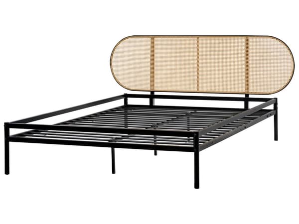 Seng Sort Metal 160 x 200 cm Moderne Dobbeltseng med Sengegavl To Mands Høj Sengeramme Minimalistisk Design Metalseng