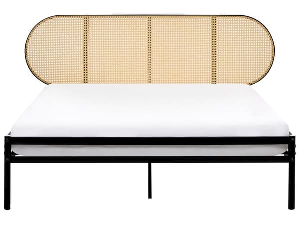 Seng Sort Metal 160 x 200 cm Moderne Dobbeltseng med Sengegavl To Mands Høj Sengeramme Minimalistisk Design Metalseng