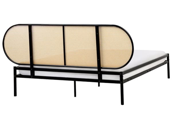 Seng Sort Metal 160 x 200 cm Moderne Dobbeltseng med Sengegavl To Mands Høj Sengeramme Minimalistisk Design Metalseng