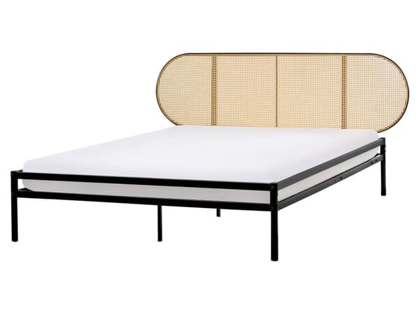 Seng Sort Metal 160 x 200 cm Moderne Dobbeltseng med Sengegavl To Mands Høj Sengeramme Minimalistisk Design Metalseng