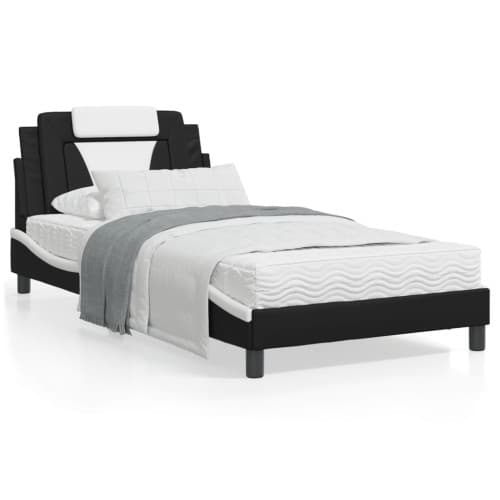 Sängram med huvudgavel svart och vit 100x200 cm konstläder