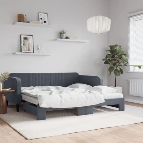 Dagbädd utdragbar och madrasser mörkgrå 90x190 cm sammet
