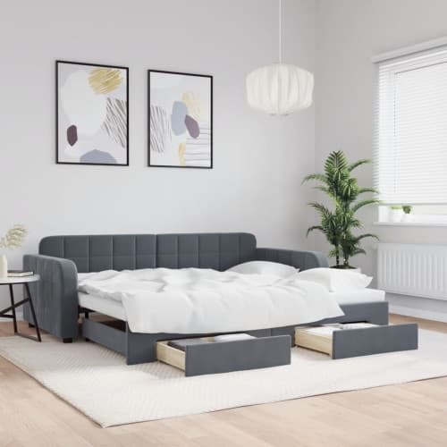 Dagbädd utdragbar med lådor mörkgrå 90x190 cm sammet