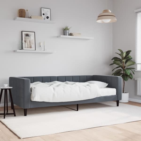 Dagbädd med madrass mörkgrå 90x190 cm sammet