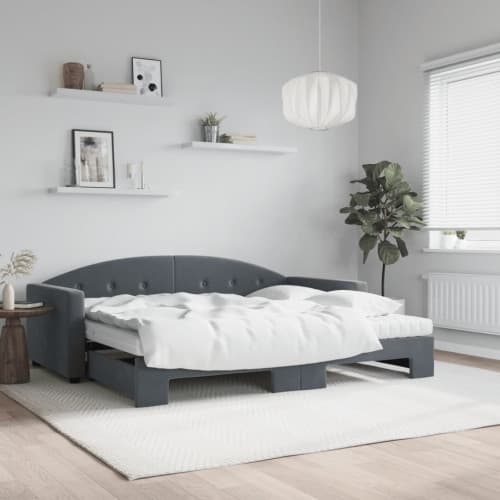Dagbädd utdragbar och madrasser mörkgrå 90x190 cm sammet
