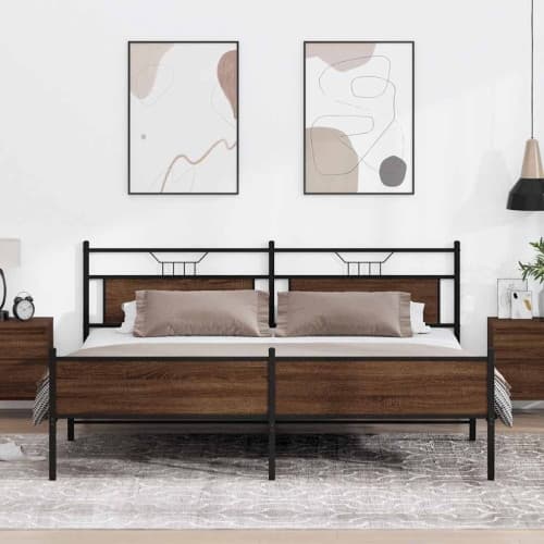 Sängram utan madrass metall brun ek 193x203 cm
