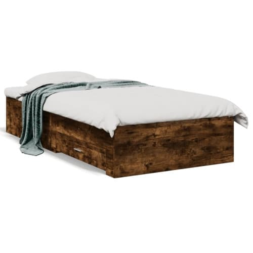 Sängram med lådor rökfärgad ek 90x200 cm konstruerad trä