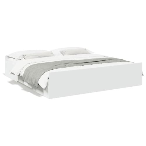 Sängram med lådor vit 200x200 cm konstruerat trä
