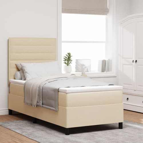 Boxspring Säng med Madrass Kräm 100x200 cm Tyg