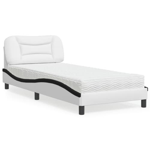 Säng med madrass vit och svart 90x200 cm konstläder