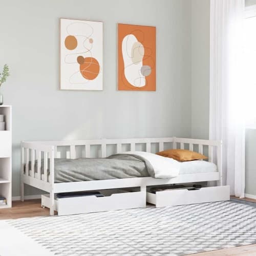 Dagbädd med lådor vit 80x200 cm massiv furu