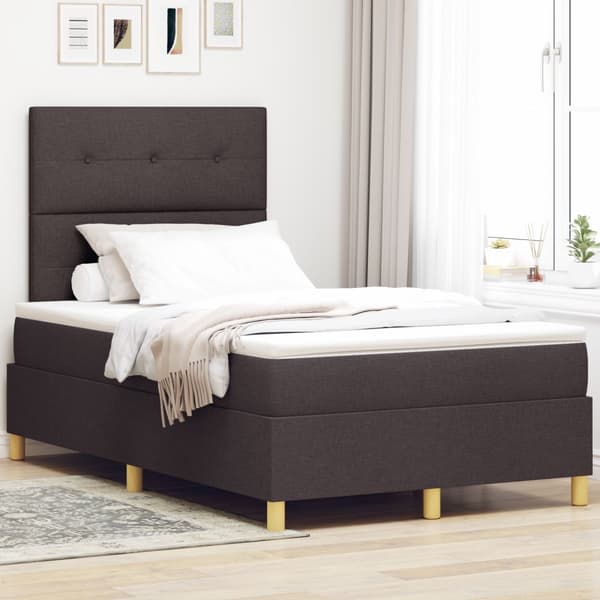 Boxfjäder säng med madrass mörkbrun 120x200 cm tyg