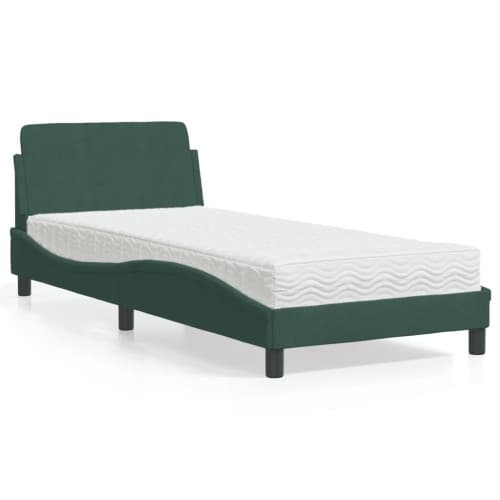 Säng med madrass mörkgrön 90x200 cm sammet