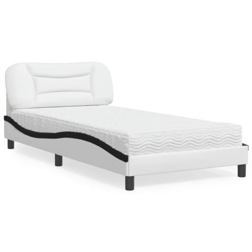 Säng med madrass vit och svart 100x200 cm konstläder